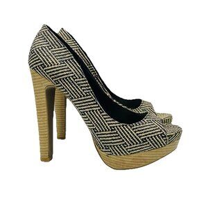 Anne Michelle Shoes Womens Size 8.5  Beige Black Chevron Stiletto High Heels